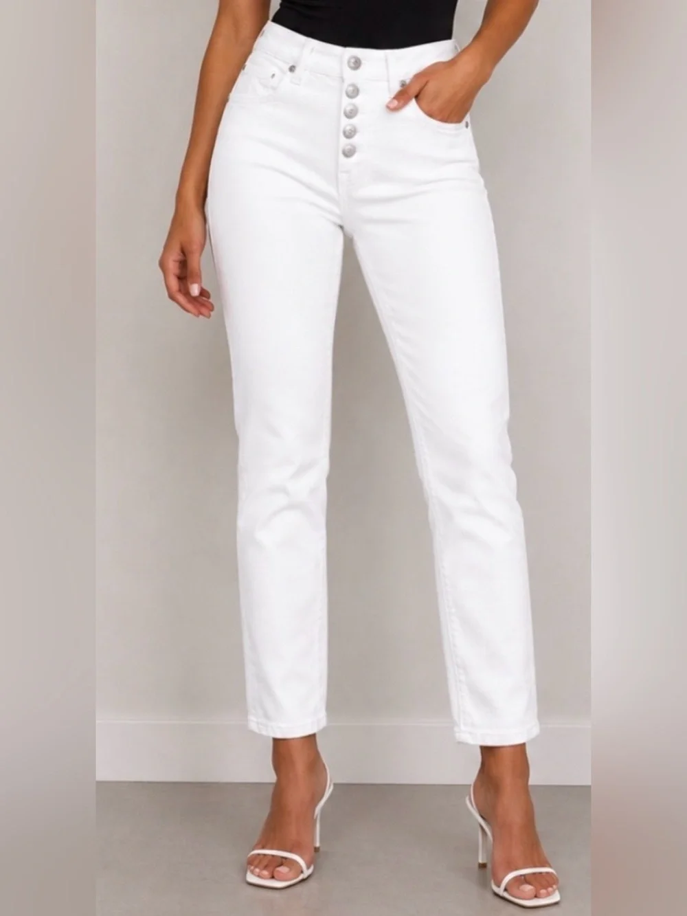 Veronica Beard Debbie High Rise Skinny Button Fly Ankle Jeans White Size 27